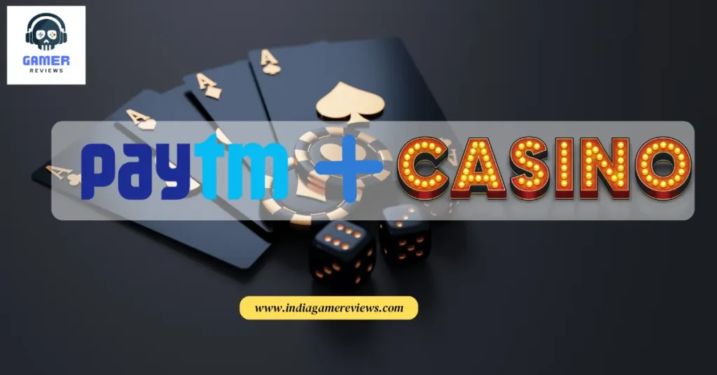 Image showing Paytm logo and casino icon with background of poker cards